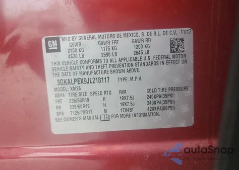 2018 GMC Terrain Slt из США, поврежденный, VIN 3GKALPEX9JL218117